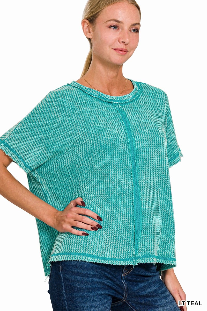 RTS: Zenana Washed Baby Waffle Short Sleeve Top