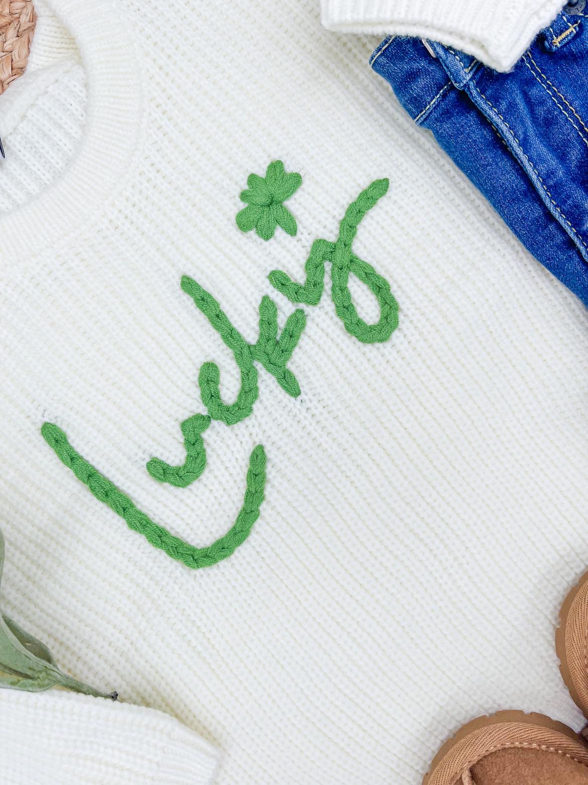 RTS: Kids Rope Embroidered Lucky Sweater-