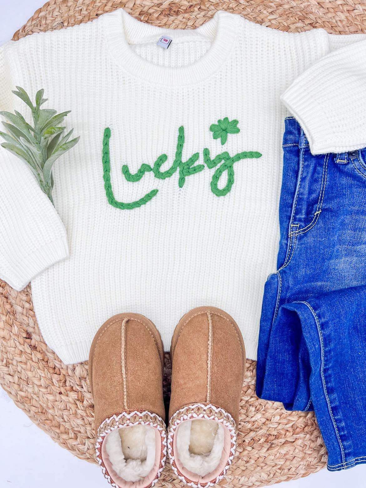 RTS: Kids Rope Embroidered Lucky Sweater-