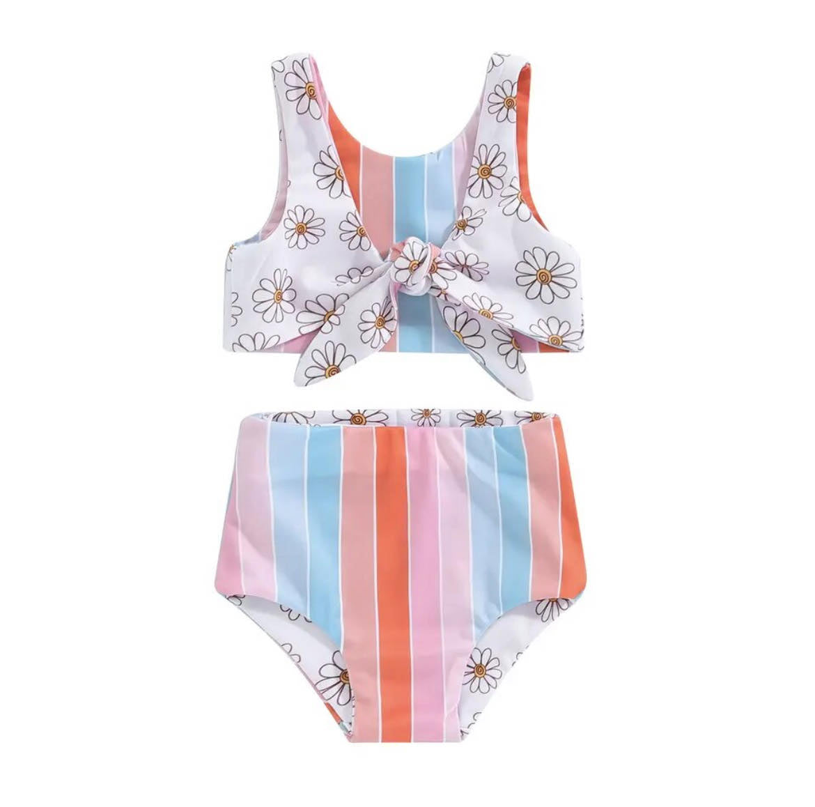 RTS: Rainbow Stripe & Vintage Floral Reversible Swimsuits