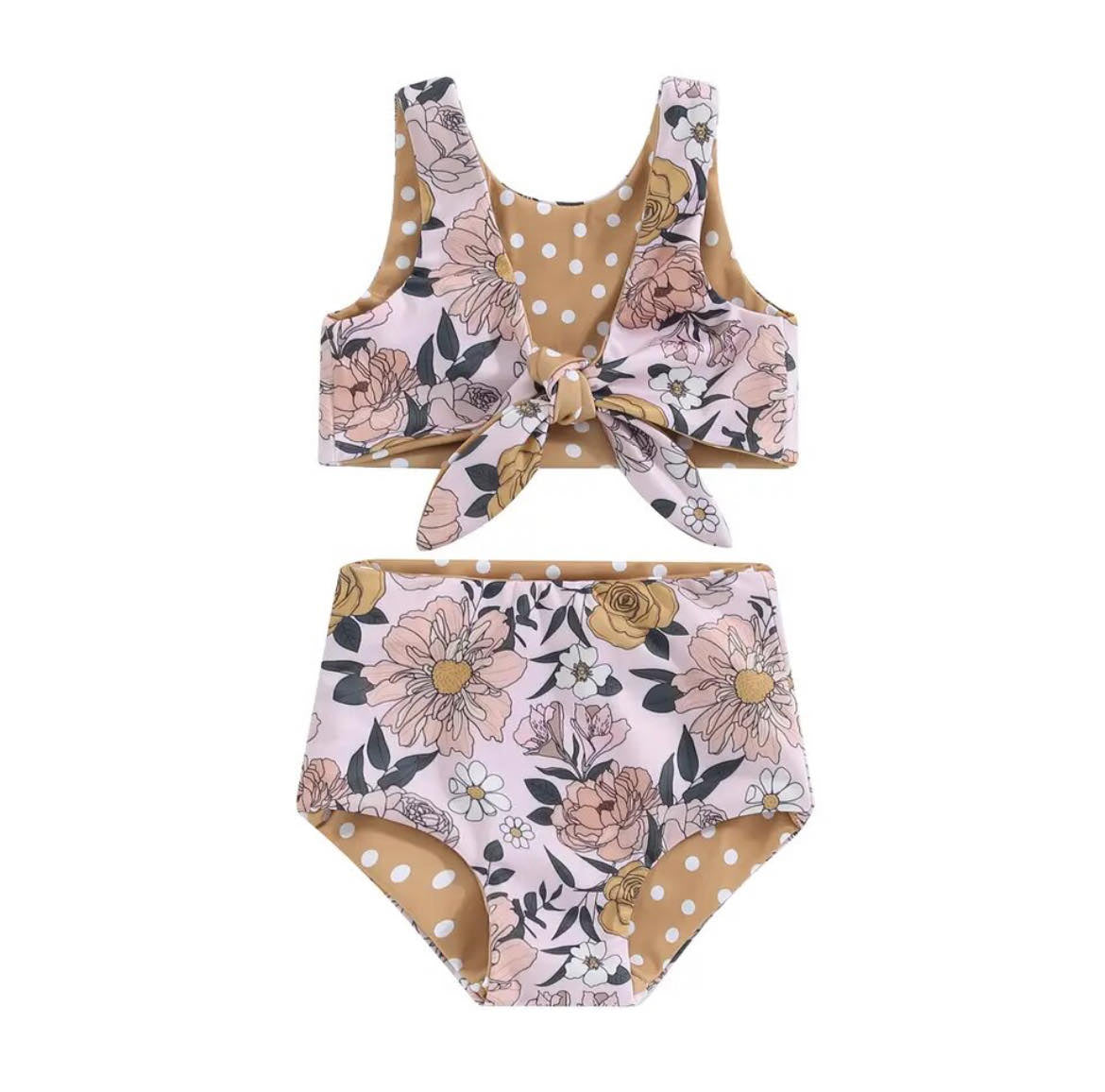 RTS: Rainbow Stripe & Vintage Floral Reversible Swimsuits