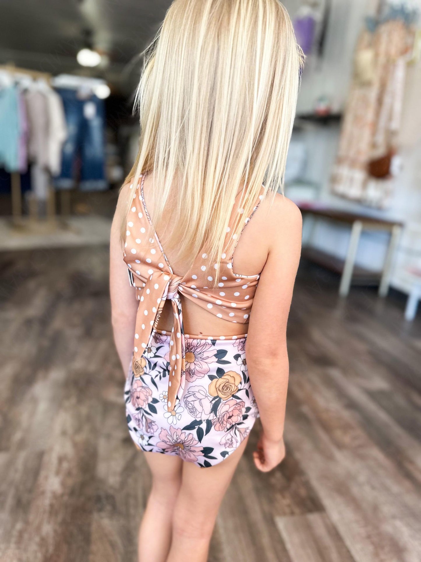 RTS: Rainbow Stripe & Vintage Floral Reversible Swimsuits