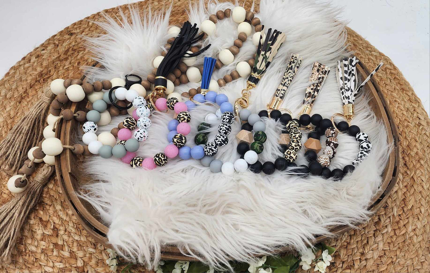 RTS: Silicone & Wood Bracelet Keychain-