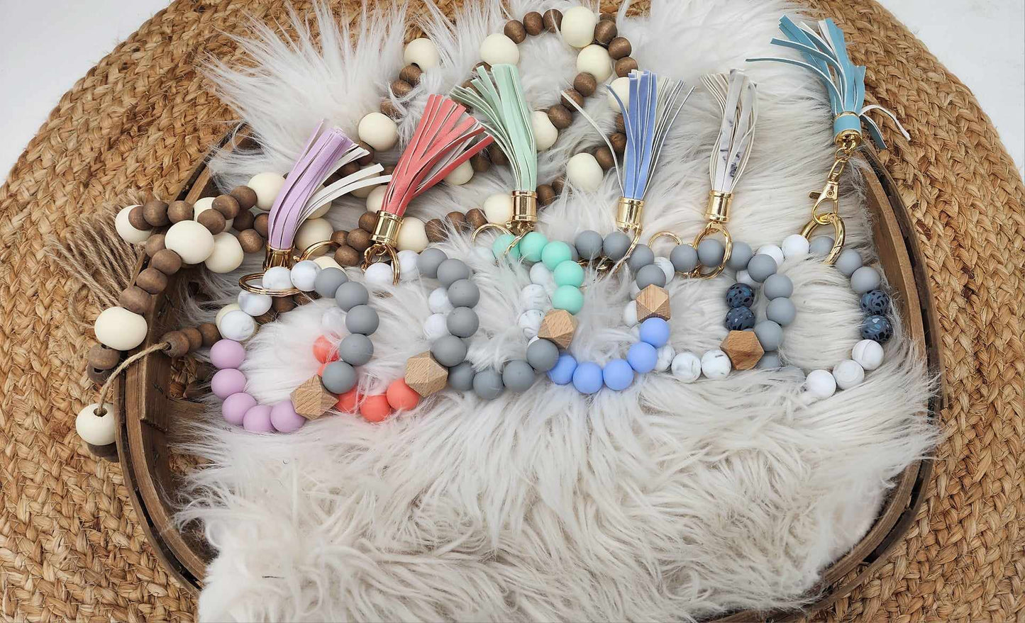RTS: Silicone & Wood Bracelet Keychain-