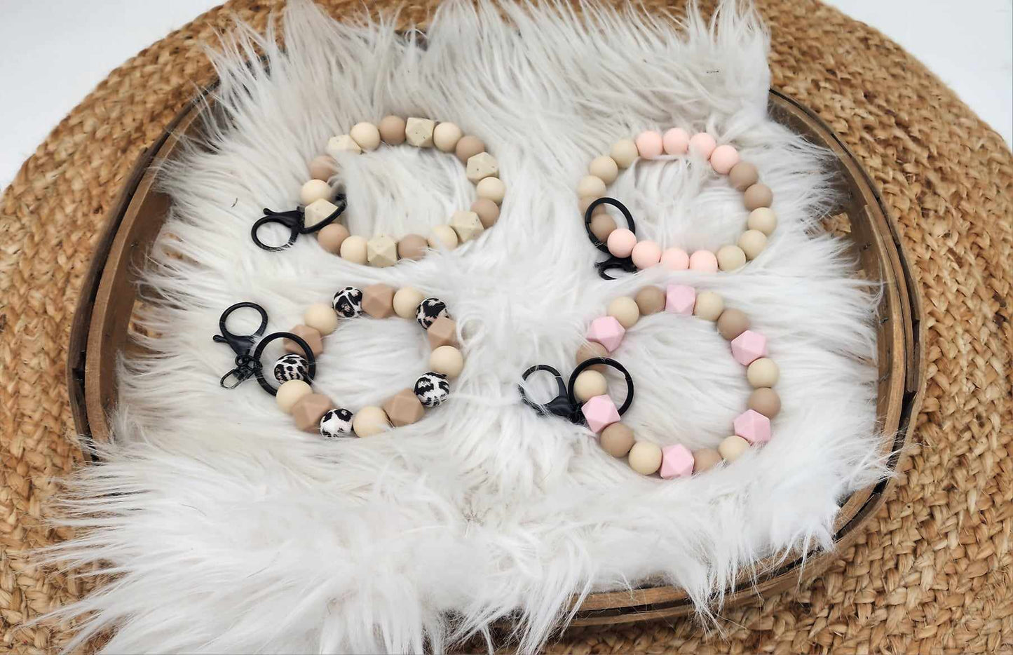 RTS: Silicone & Wood Bracelet Keychain-