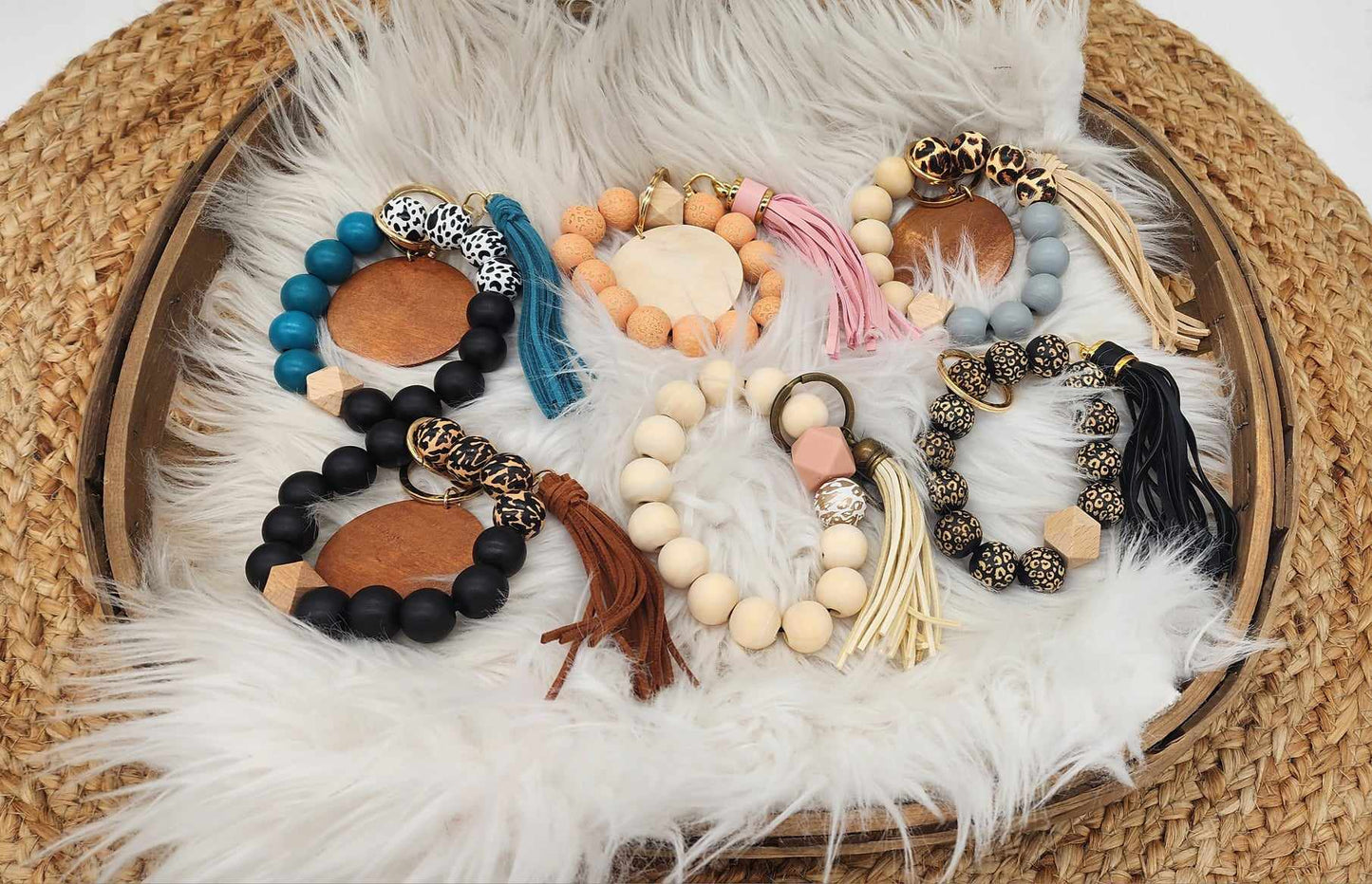 RTS: Silicone & Wood Bracelet Keychain-