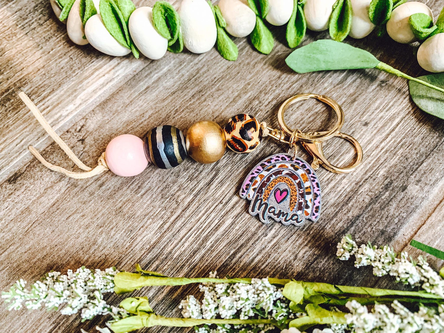 RTS: Rainbow Mama Puff or Bead Keyring-