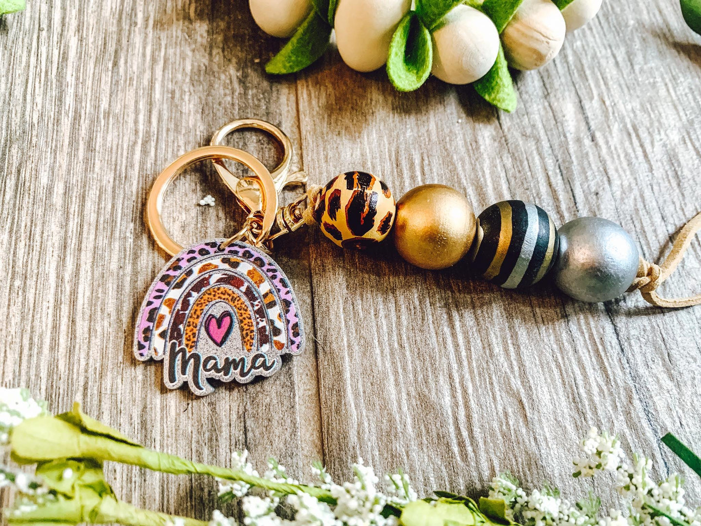 RTS: Rainbow Mama Puff or Bead Keyring-