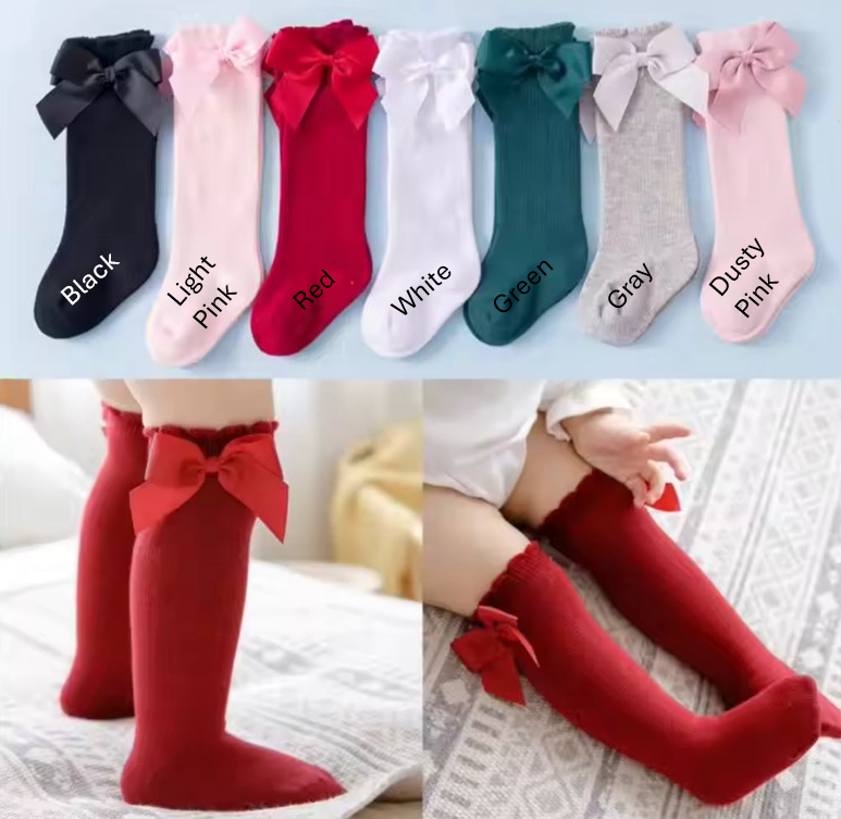 RTS: Cotton Knee High Bow Socks