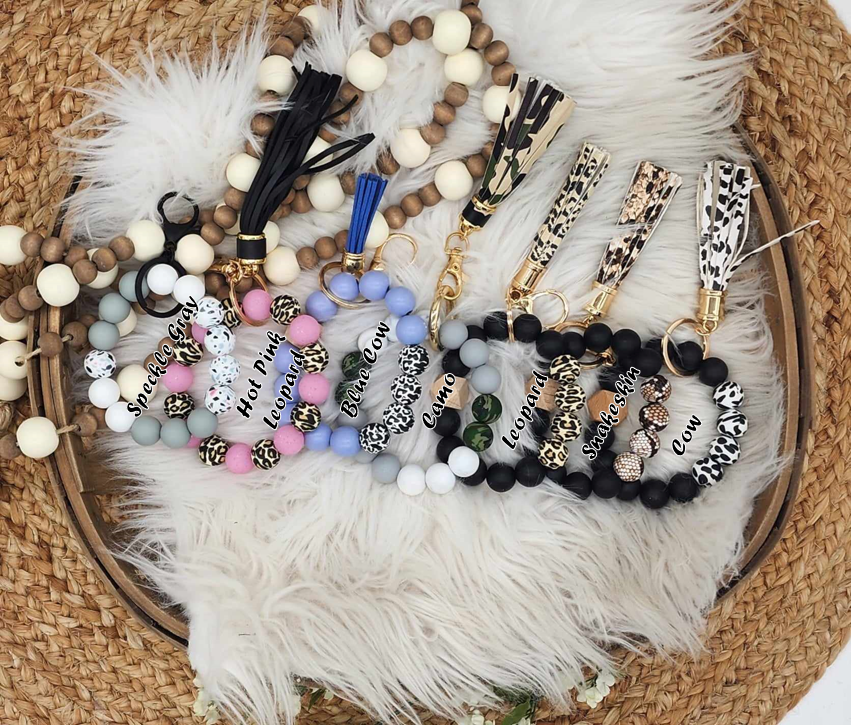 RTS: Silicone & Wood Bracelet Keychain-