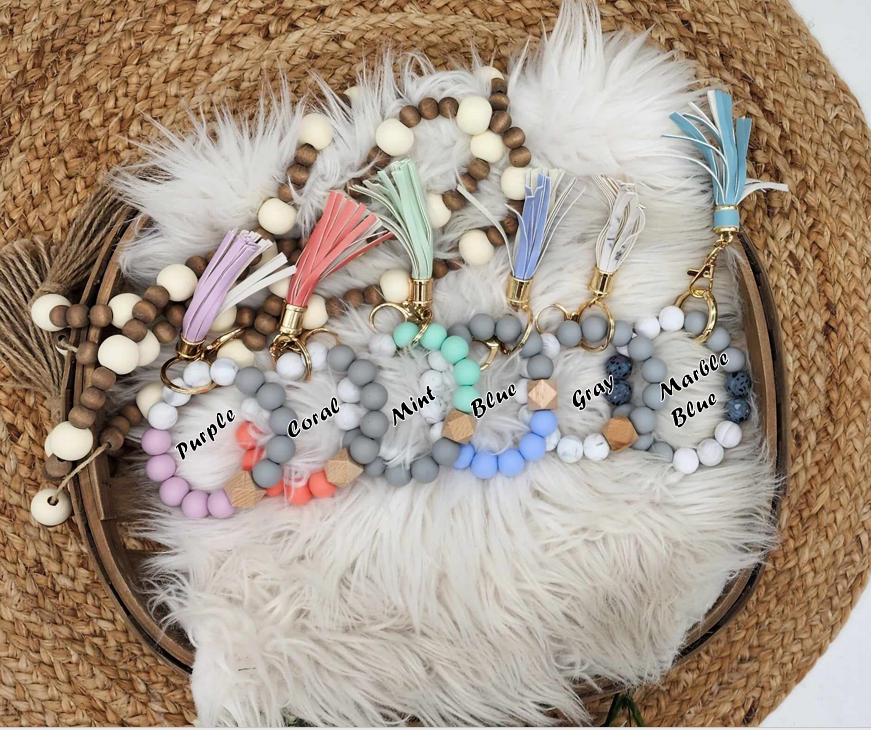 RTS: Silicone & Wood Bracelet Keychain-