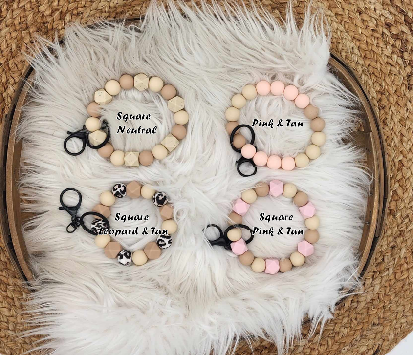 RTS: Silicone & Wood Bracelet Keychain-