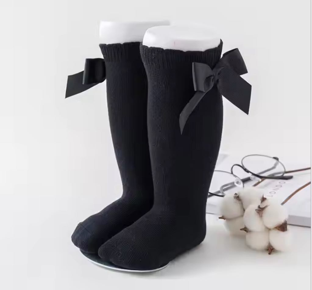 RTS: Cotton Knee High Bow Socks