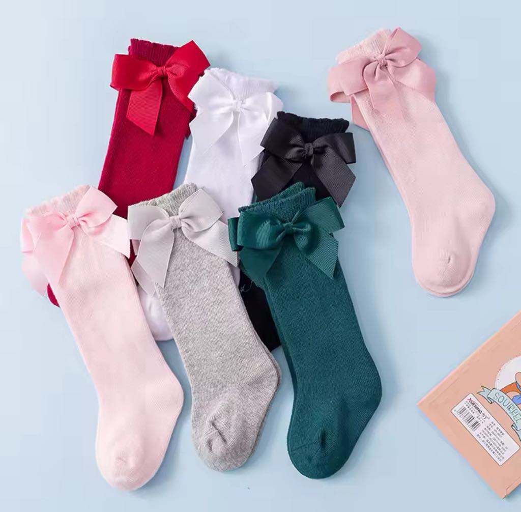 RTS: Cotton Knee High Bow Socks