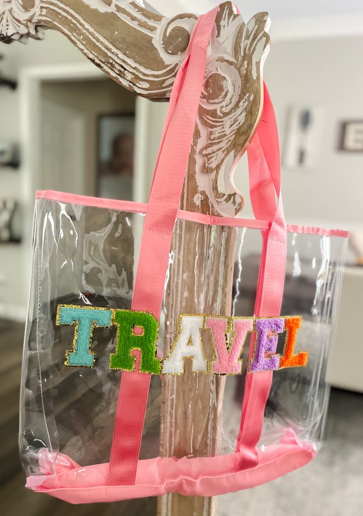 RTS: Clear Embroidered Chenille Letter Totes-