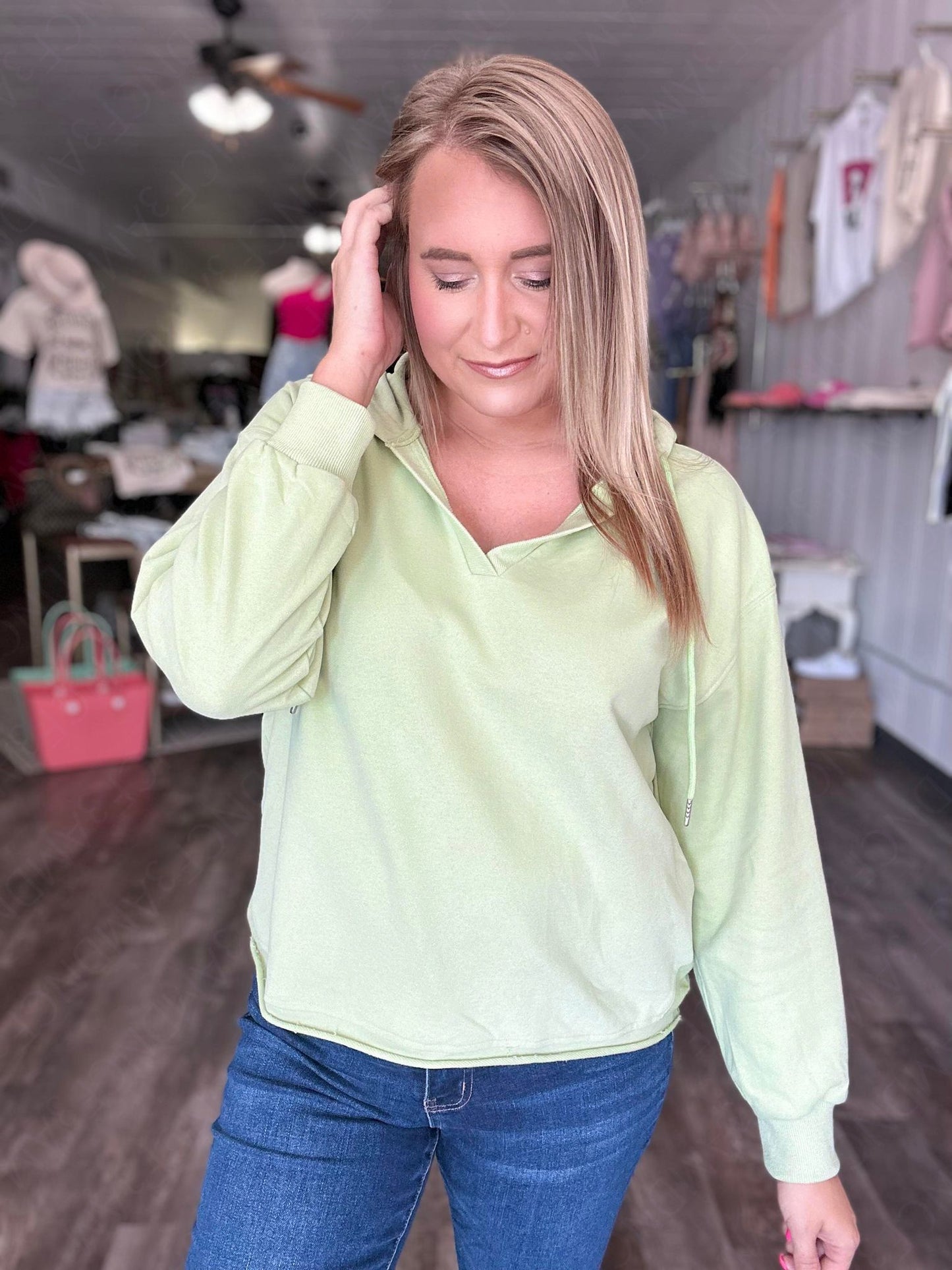 RTS: Tori Raw Hem Hoodie Sweater-