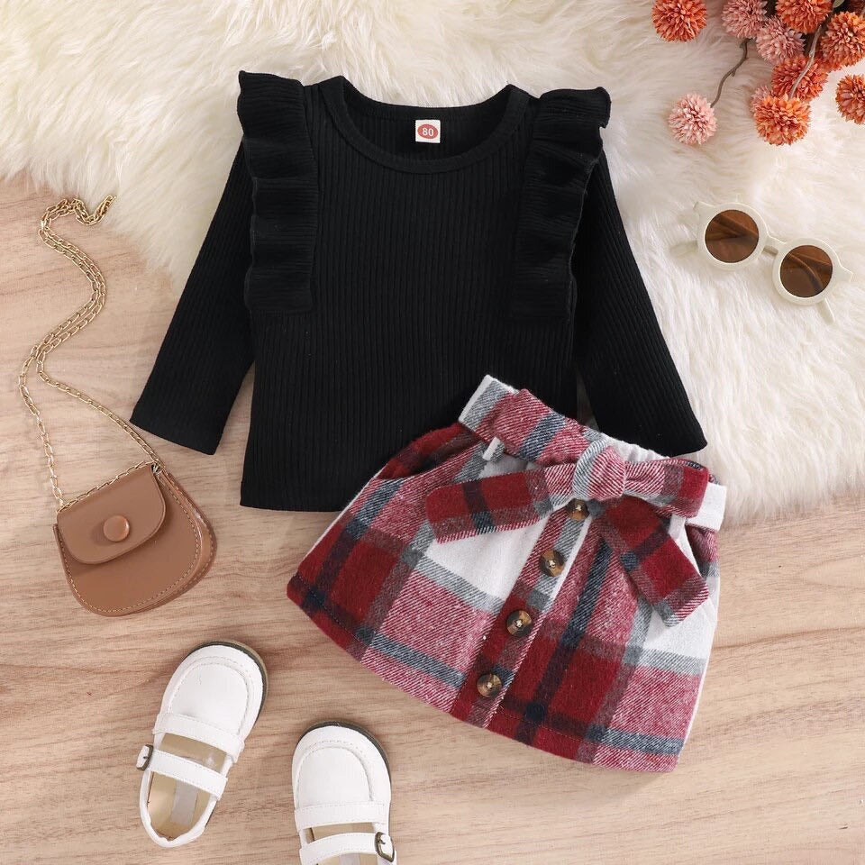 RTS: Plaid skirt & ribbed shirt-