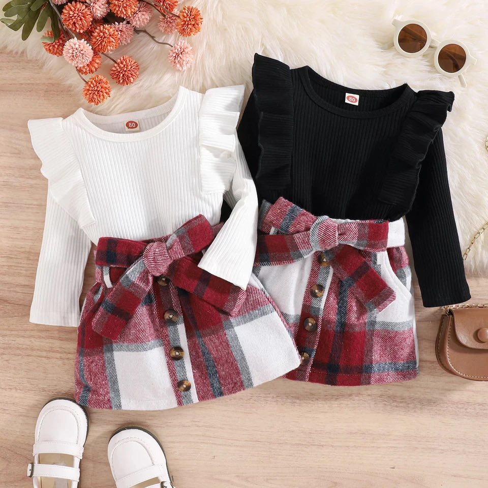RTS: Plaid skirt & ribbed shirt-