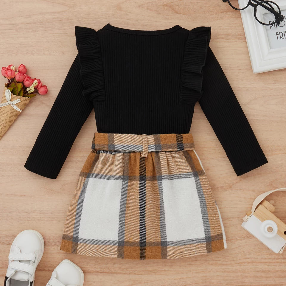 RTS: Plaid skirt & ribbed shirt-