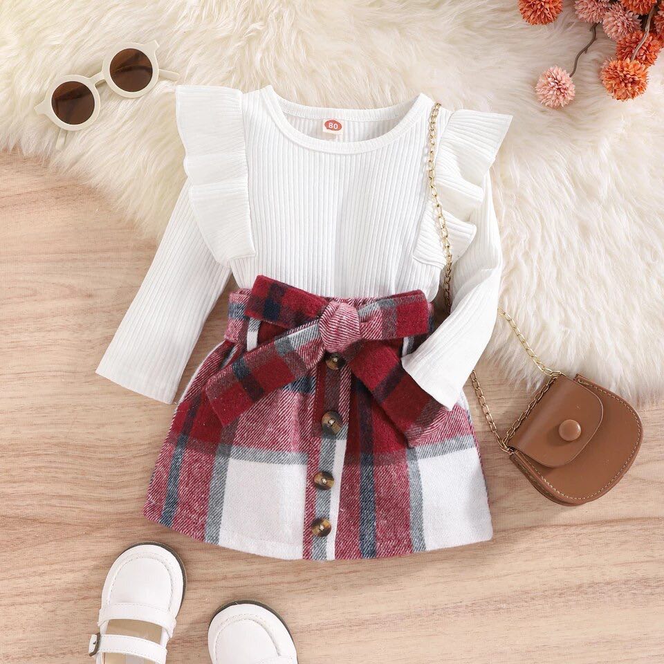 RTS: Plaid skirt & ribbed shirt-