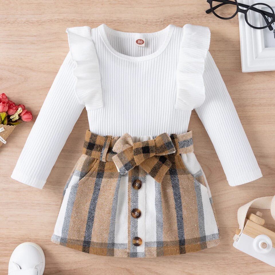 RTS: Plaid skirt & ribbed shirt-