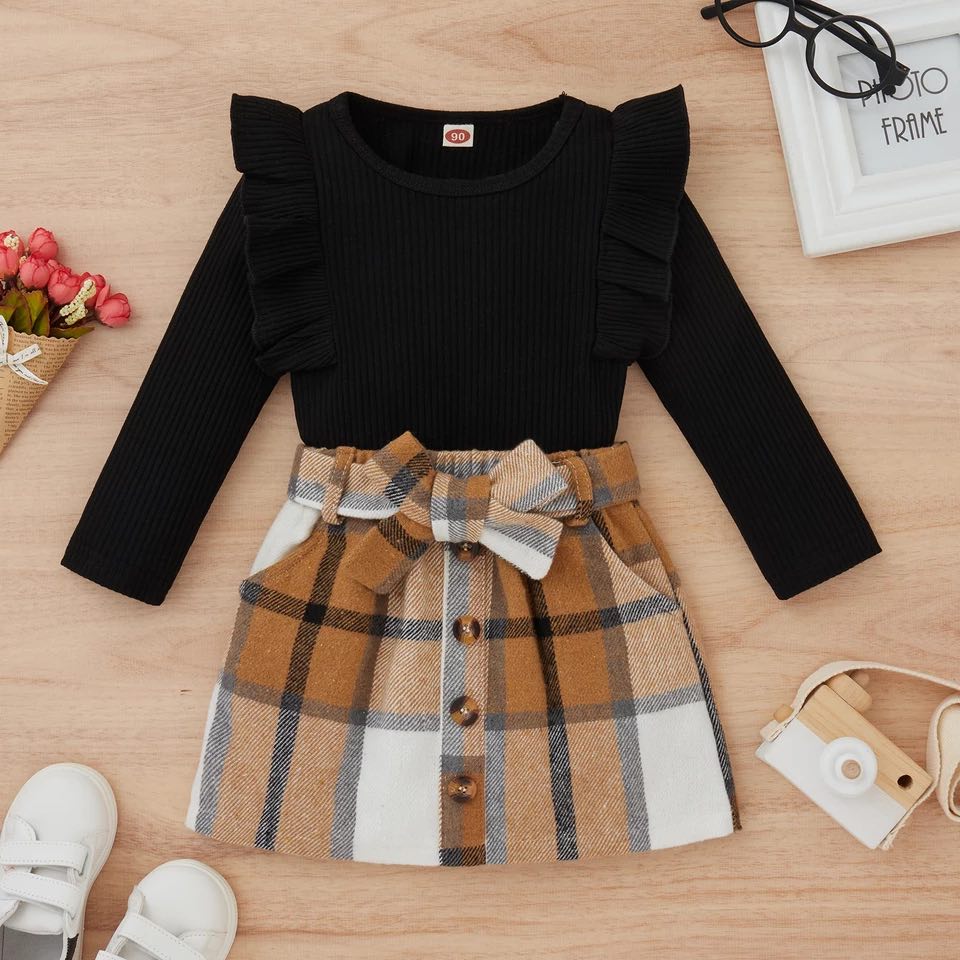 RTS: Plaid skirt & ribbed shirt-