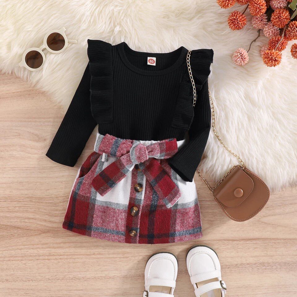 RTS: Plaid skirt & ribbed shirt-