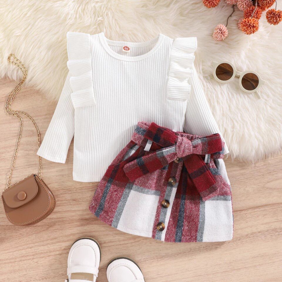 RTS: Plaid skirt & ribbed shirt-