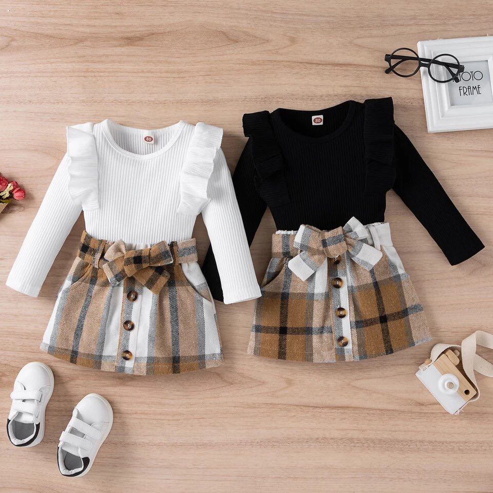 RTS: Plaid skirt & ribbed shirt-