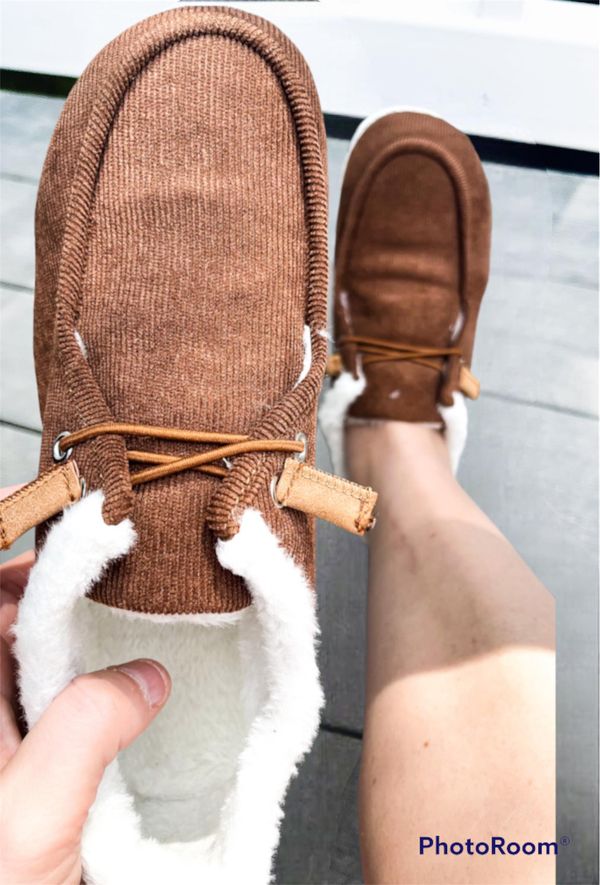 RTS: Corduroy Fleece Lined Slip-ons-