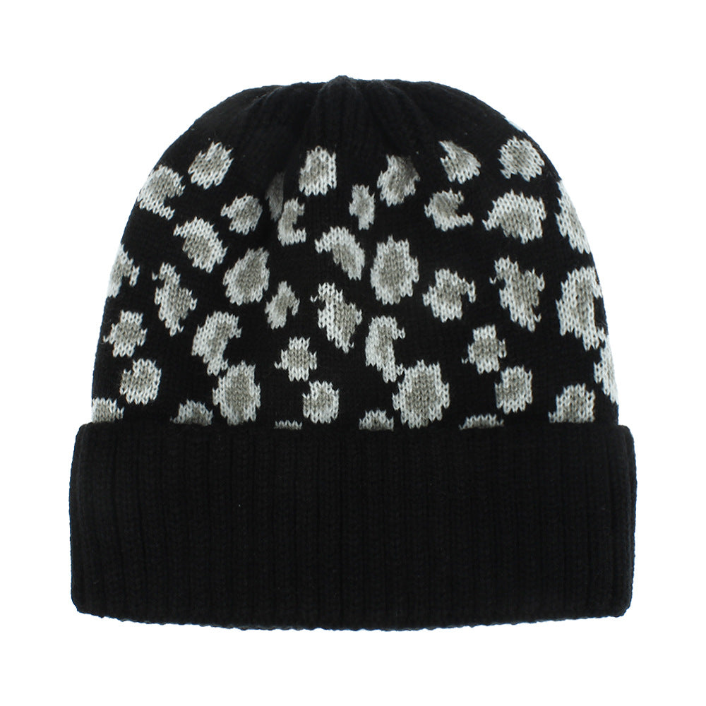 RTS: LEOPARD KNIT BEANIE HATS- MESSY BUN/PONY STYLE-