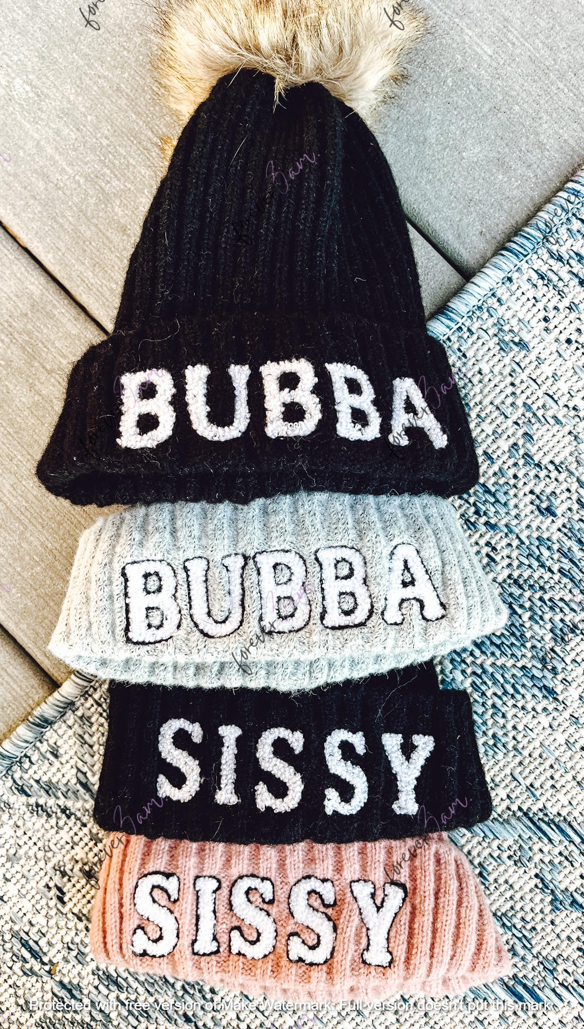 RTS Bubba and Sissy Beanies Removeable POM POM-