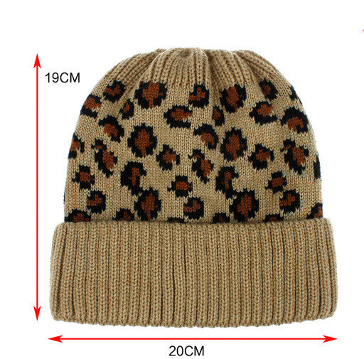 RTS: LEOPARD KNIT BEANIE HATS- MESSY BUN/PONY STYLE-