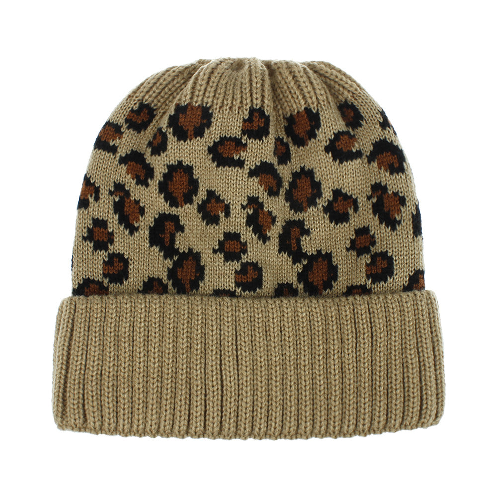 RTS: LEOPARD KNIT BEANIE HATS- MESSY BUN/PONY STYLE-