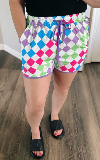 rts: colorful checker pocket shorts