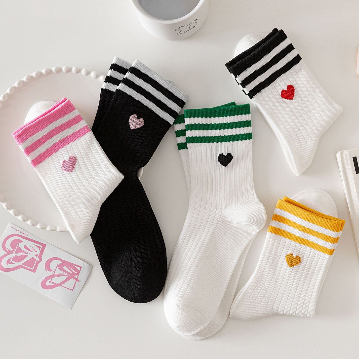 rts: Adult Stripe and Heart Cotton Socks