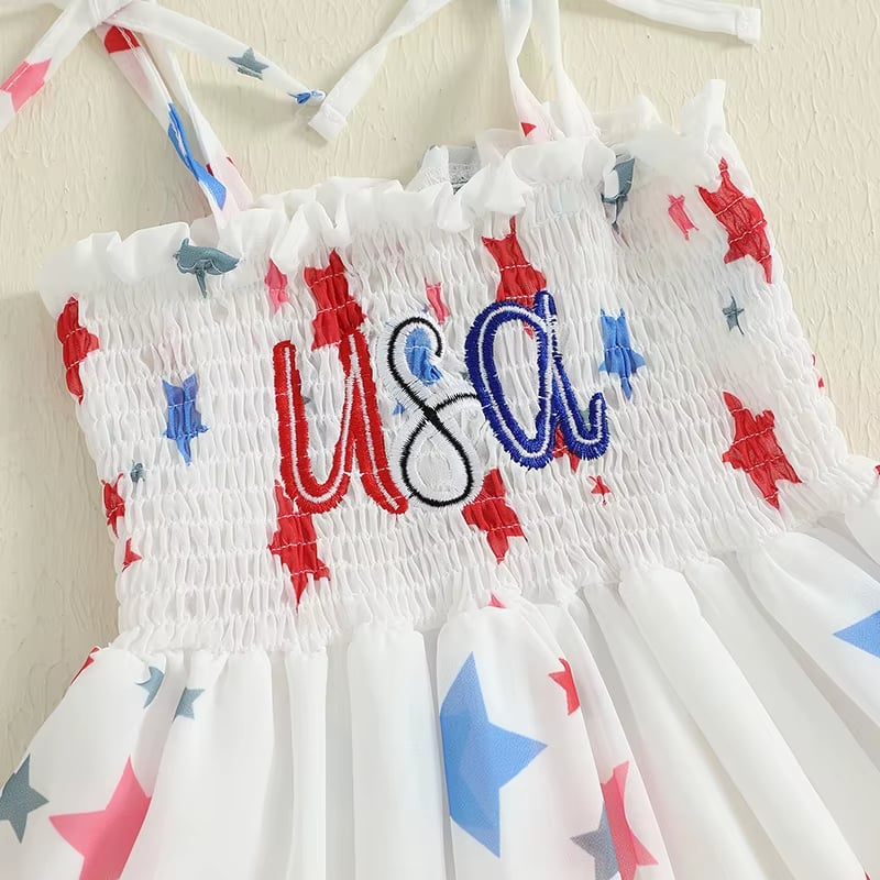 RTS: USA Embroidered Smocked Dress