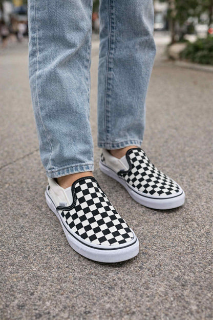 RTS: Black & White Checker Slip Ons - BEST SELLER