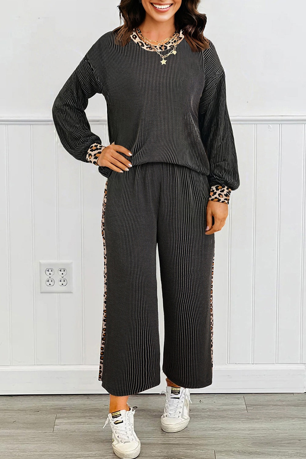 PREORDER: The Shannah Ribbed and Leopard Set (long sleeve) 9.8.25
