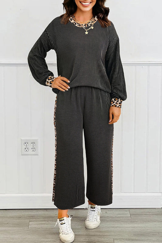 PREORDER: The Shannah Ribbed and Leopard Set (long sleeve) 9.8.25