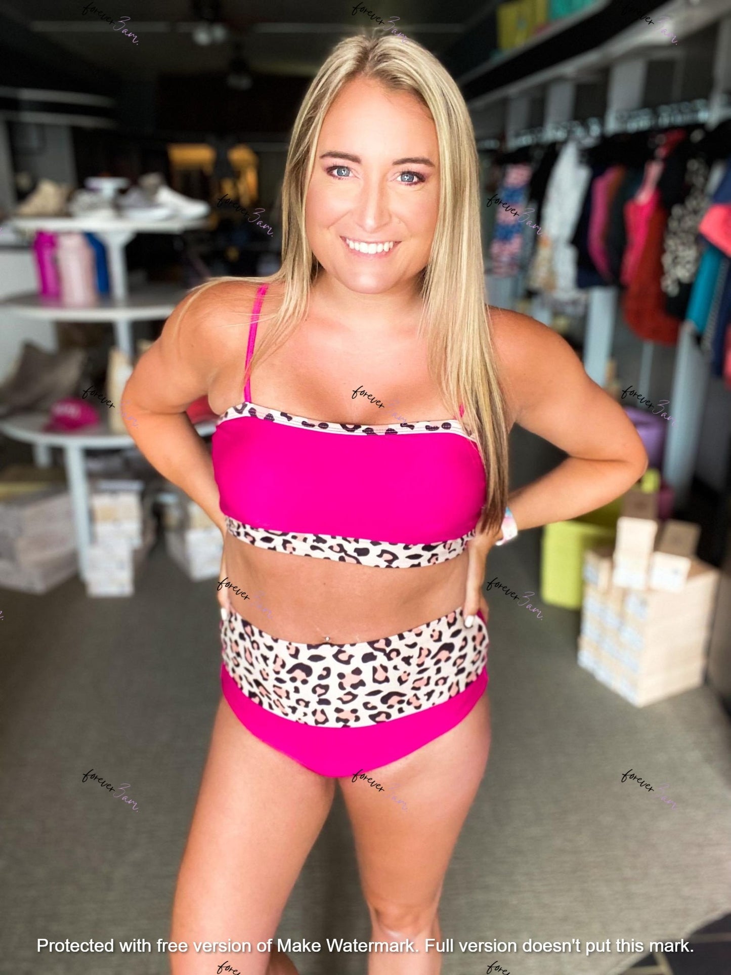 RTS: Hot pink and Leopard Women's Swim-