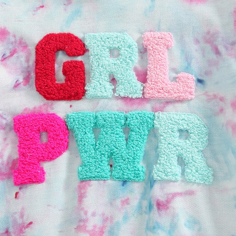 RTS: GRL POWER tie dye, chenille patch-