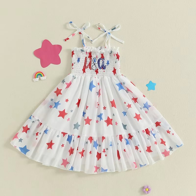 RTS: USA Embroidered Smocked Dress