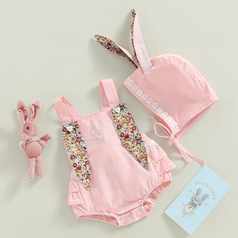 RTS: Linen Bunny Dress or Onesie Bunny Tail with Floral Removeable Ears