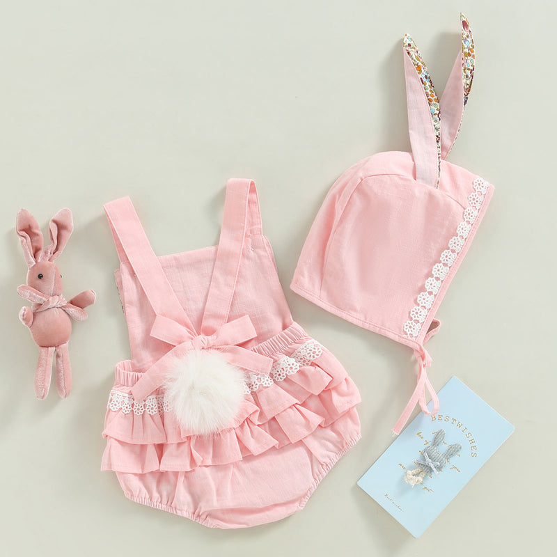 RTS: Linen Bunny Dress or Onesie Bunny Tail with Floral Removeable Ears