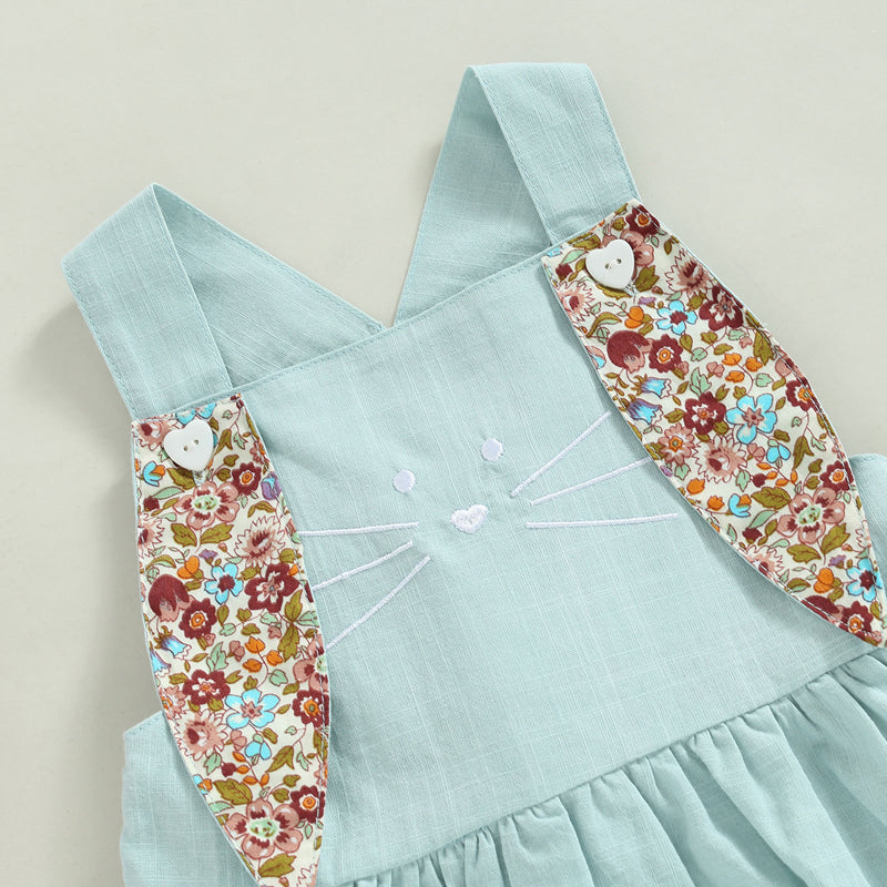 RTS: Linen Bunny Dress or Onesie Bunny Tail with Floral Removeable Ears