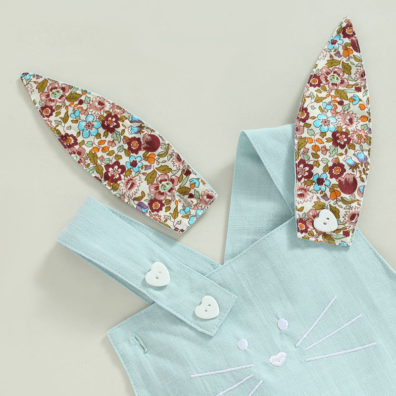 RTS: Linen Bunny Dress or Onesie Bunny Tail with Floral Removeable Ears