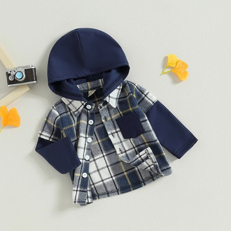 RTS: The Brady Hooded Plaid Onesie and Shirt-