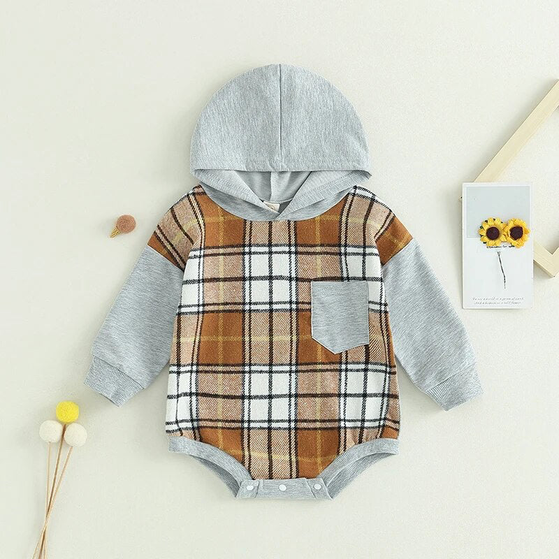 RTS: The Brady Hooded Plaid Onesie and Shirt-