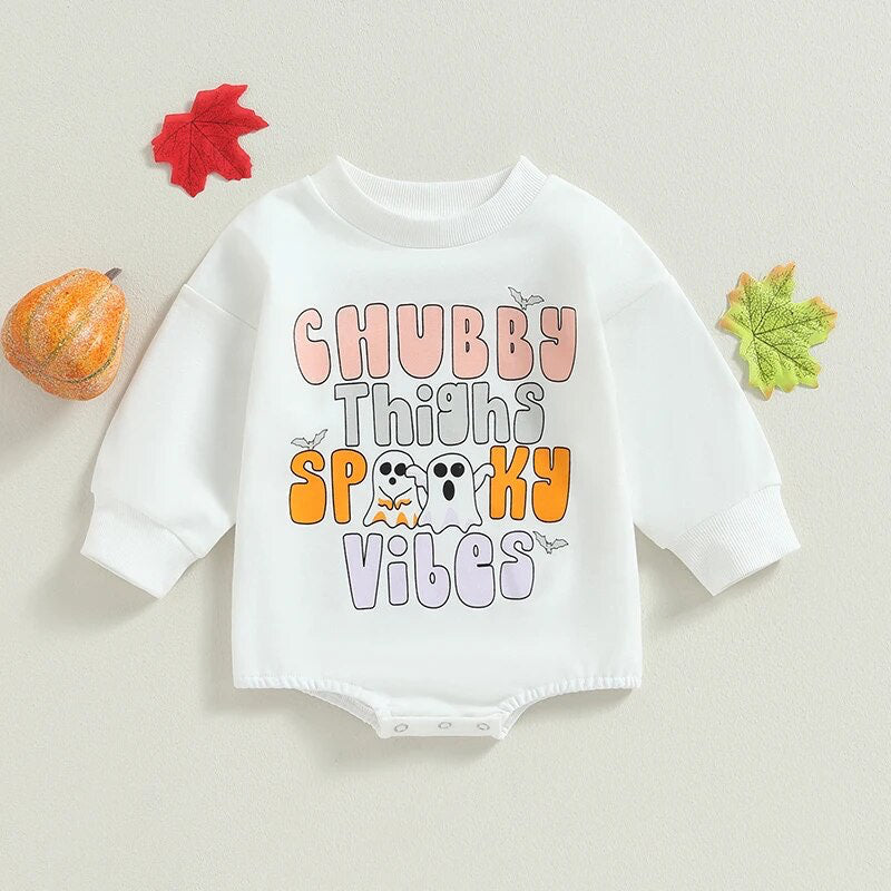 RTS: Chubby Thighs Spooky Vibes Long Sleeve Onesie-